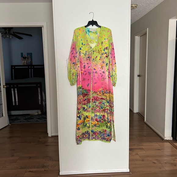 LA FUORI Dresses & Skirts - Vibrant Lime & Pink Ombre Maxi Dress,bidet and 100% silk